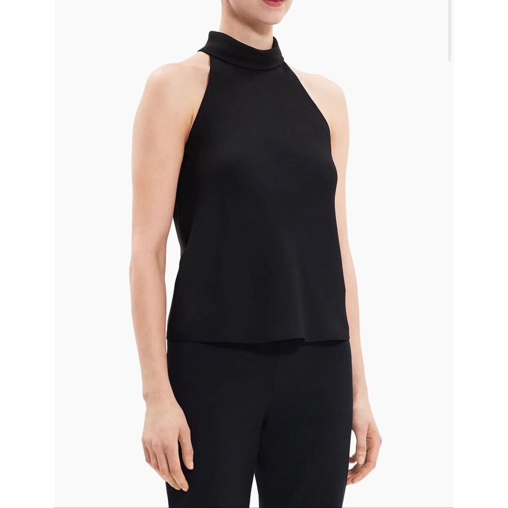 Theory $245 Good Collection Rolled Neck Halter Top Black Womens Large NEW